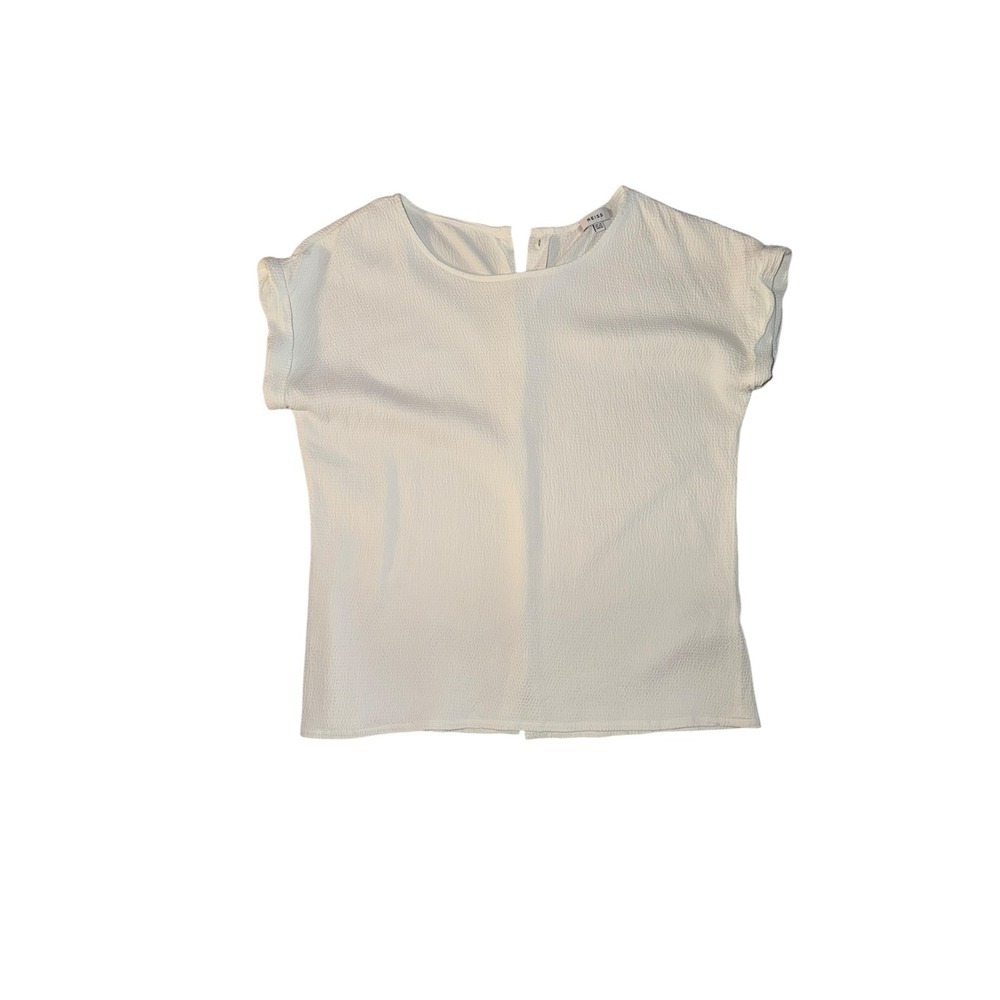 Reiss White Button-Back Shirt Sz 8 | Viscose Designer Luxury Blouse